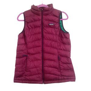 Patagonia Womens Size M Girl's Size XXL Down Vest Maroon Puffer Jacket Plum